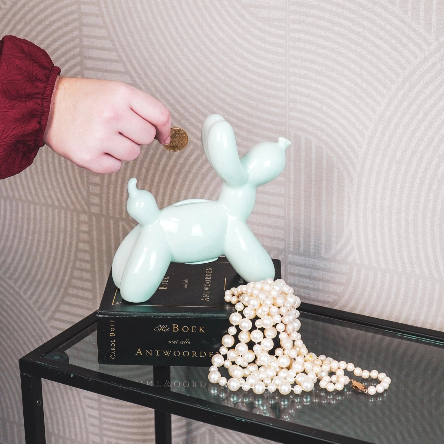 Mint green balloon dog money box - HOUSEVITAMIN