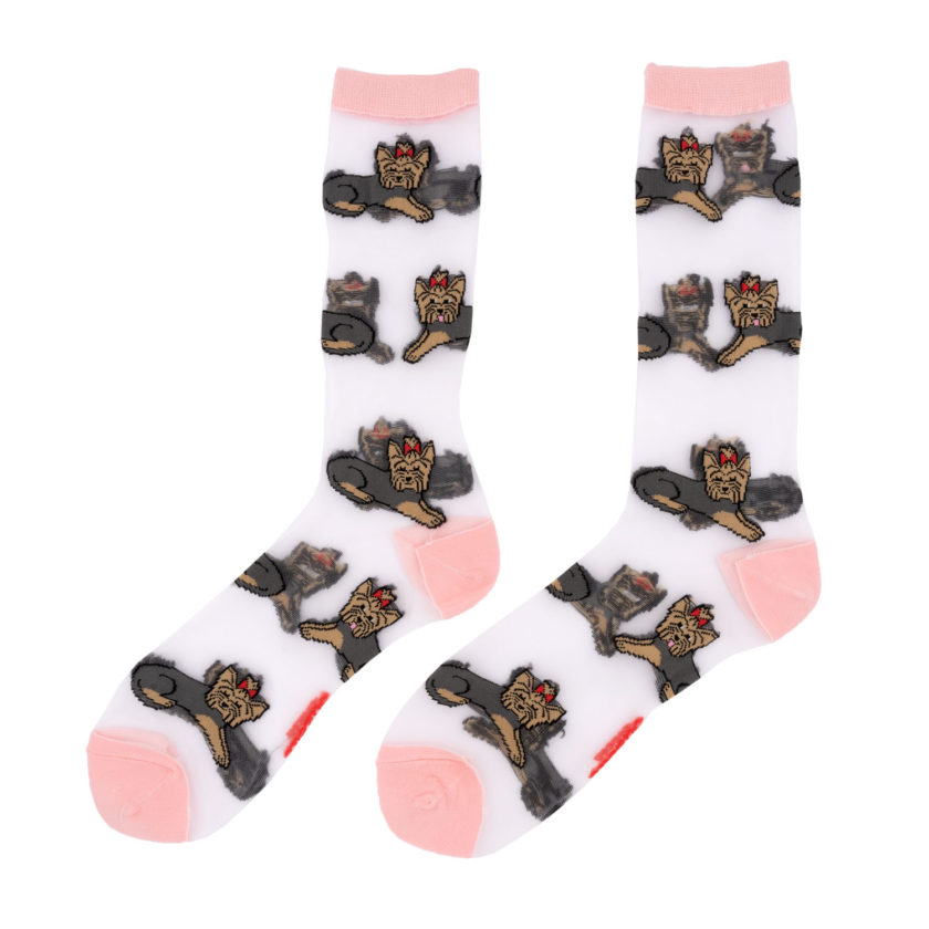 Chaussettes transparentes avec motifs Yorkshire de la marque Coucou Suzette.