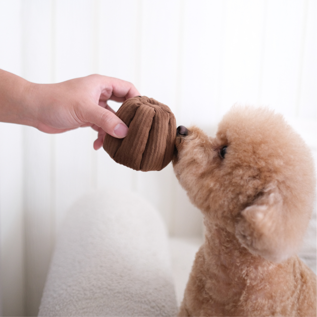 Jouet d'enrichissement pour chien en forme de canelé, de la marque LAMBWOLF COLLECTIVE