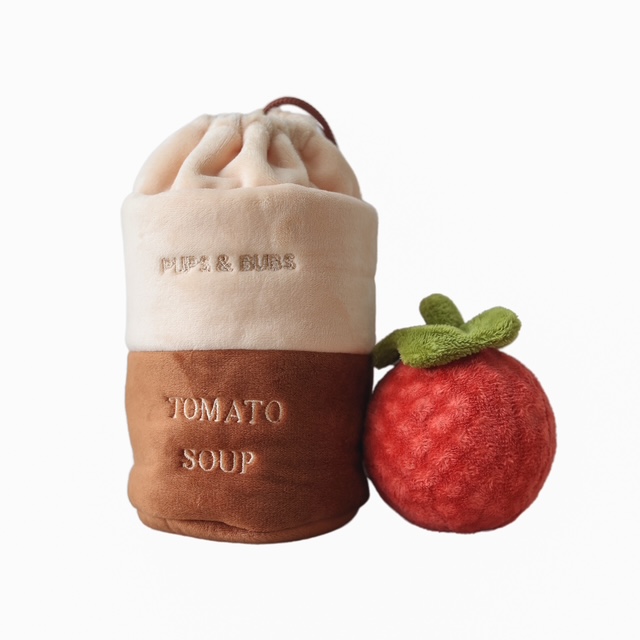 Jouet d'enrichissement nasal pour chien en forme de soupe de tomates, de la marque Pups & Bubs